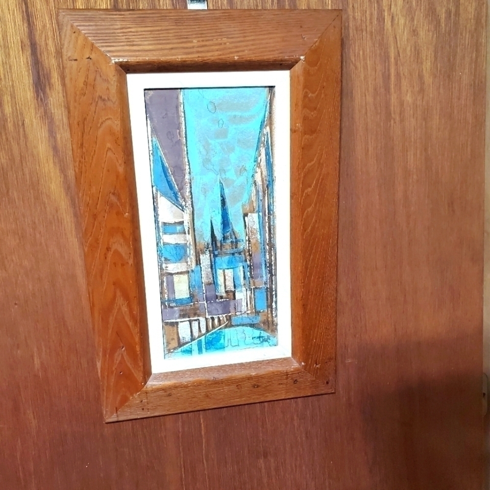 Parker Lee Original Semi-Abstract Cityscape Painting Mid-Century Modern Framed